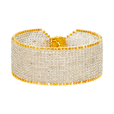 Brazalete Telar Dorado Medio Liso Gris Traslúcido